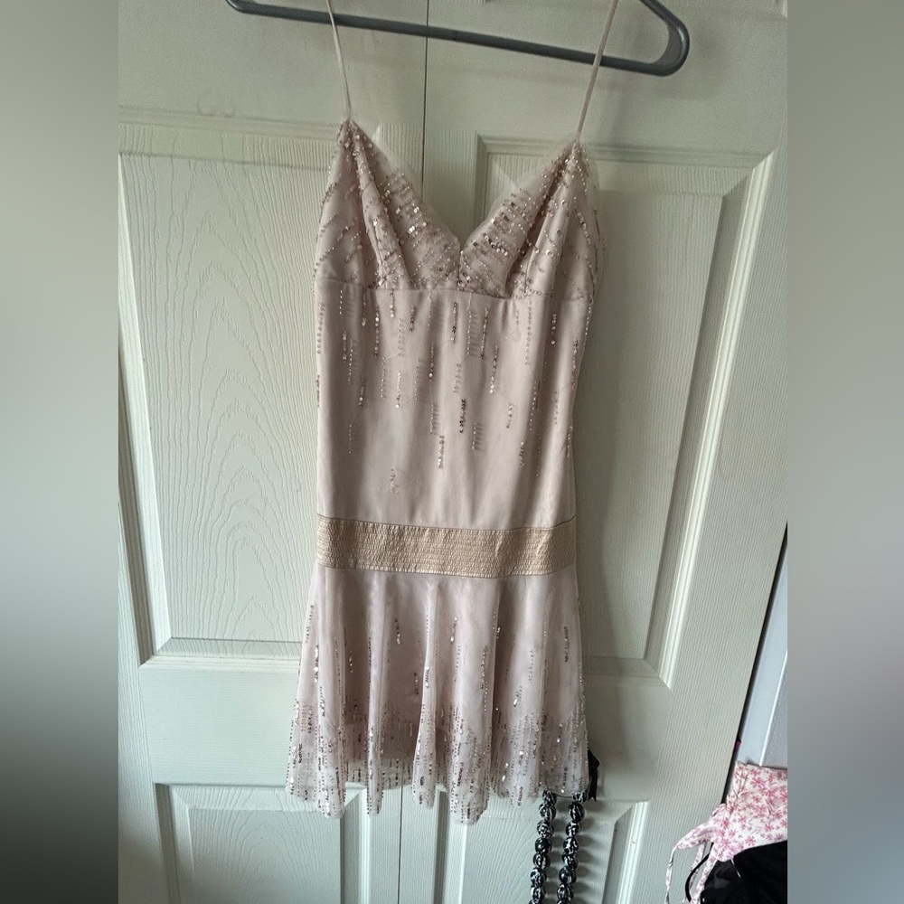 Bcbg champagne colour beaded mini dress